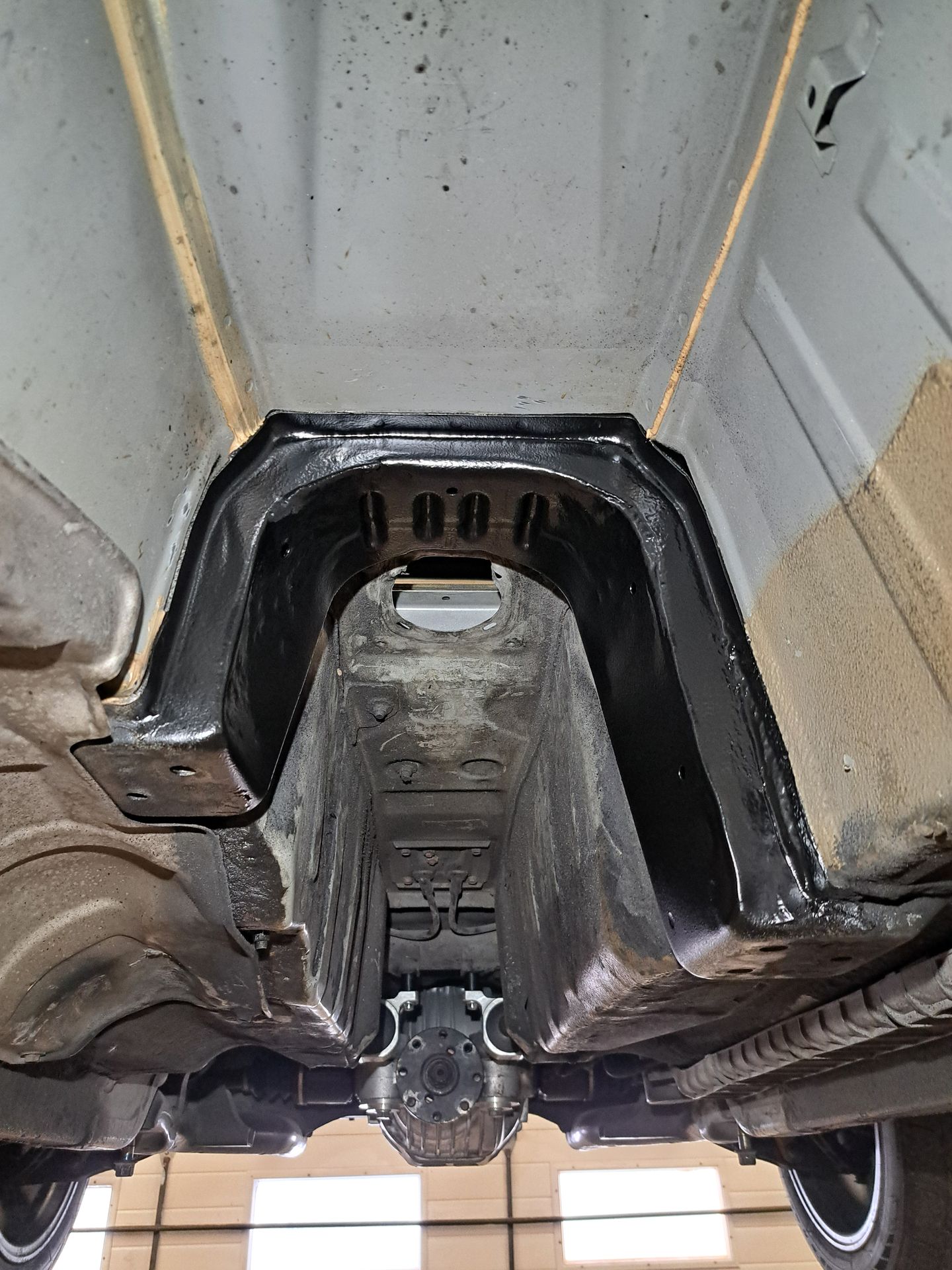Overview of the Honda S2000 transmission tunnel after clearance work