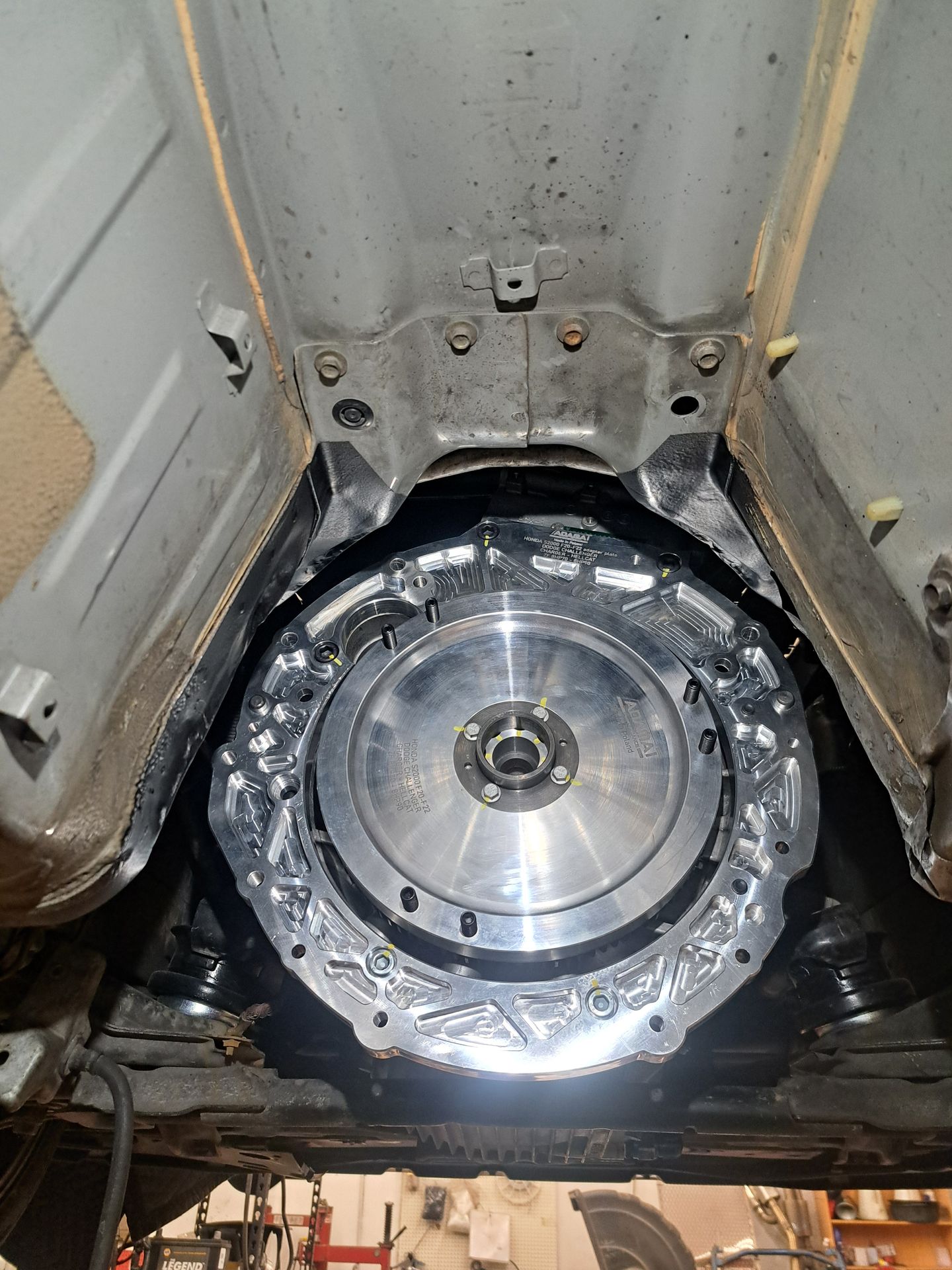 Honda S2000 F20 adapter and flexplate assembly viewed from below