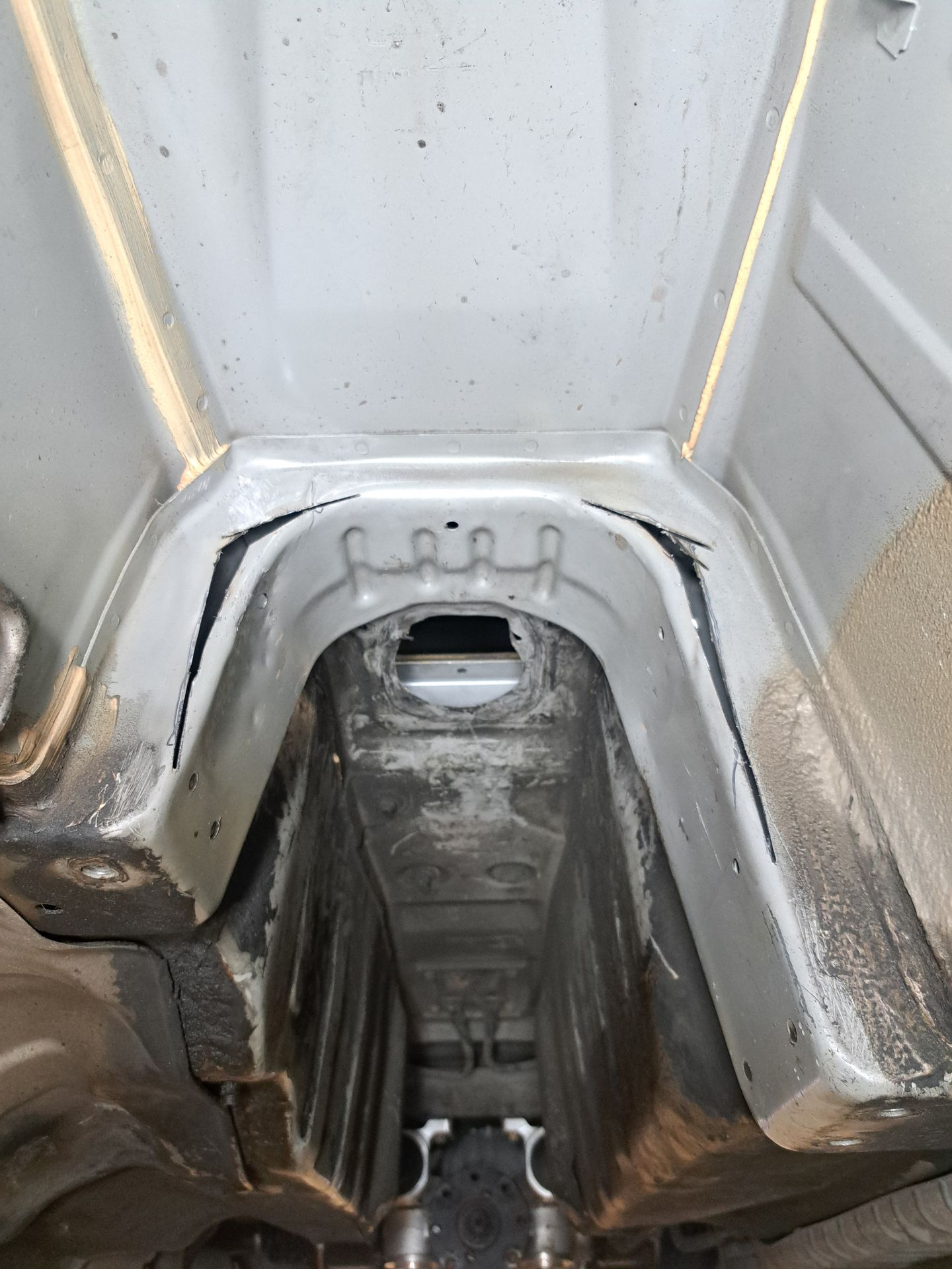 Relief cuts around the marked transmission tunnel section on the Honda S2000
